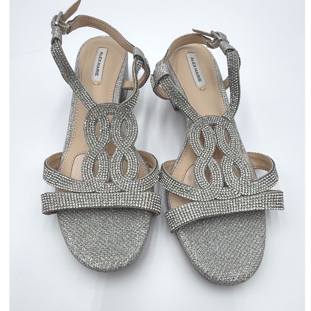 Alex Marie Silver Rhinestone Block Heel Sandals Women's 6.5M 202306UU